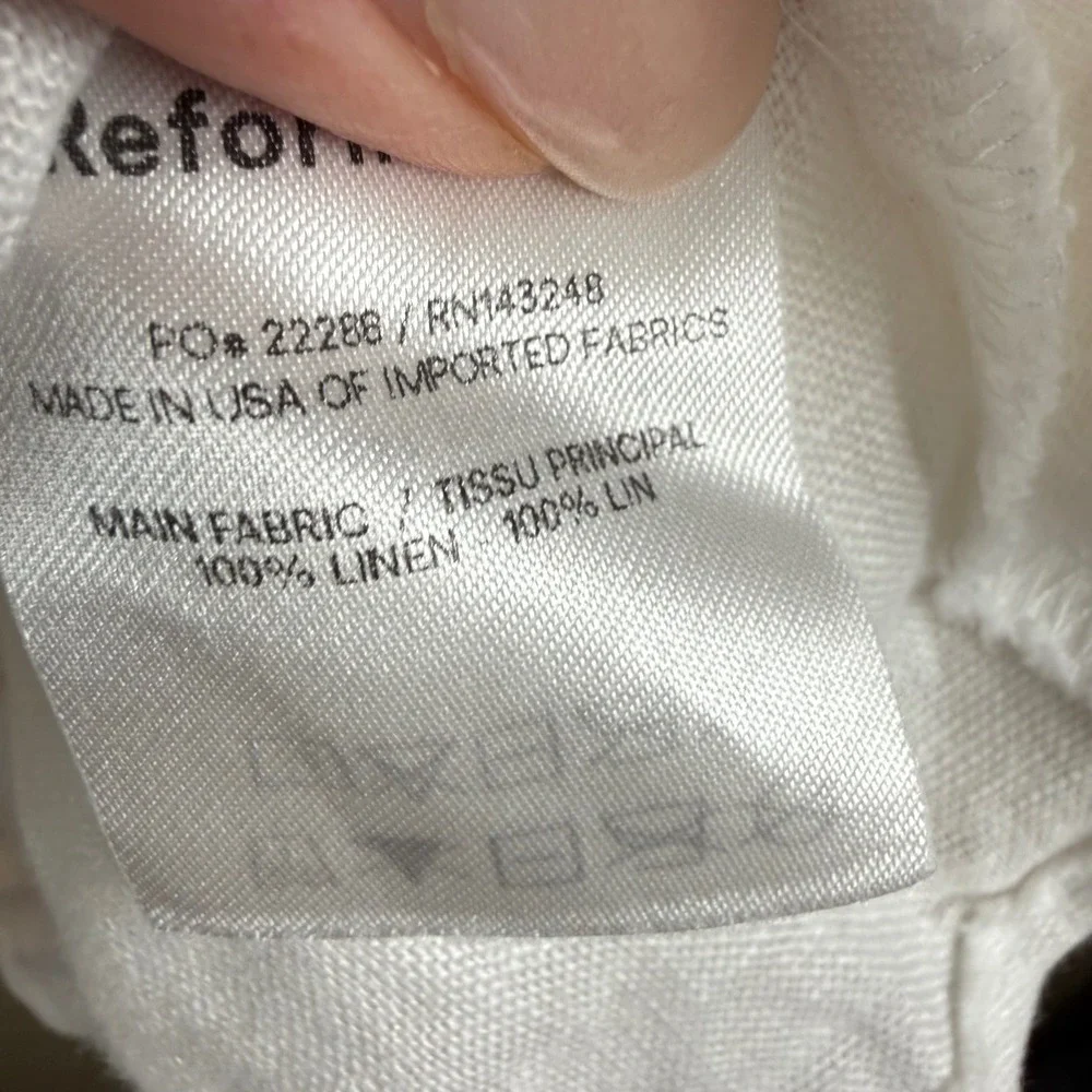REFORMATION Rory Linen Top Women 8 White Smocked Puff Sleeve Milkmaid Coquette